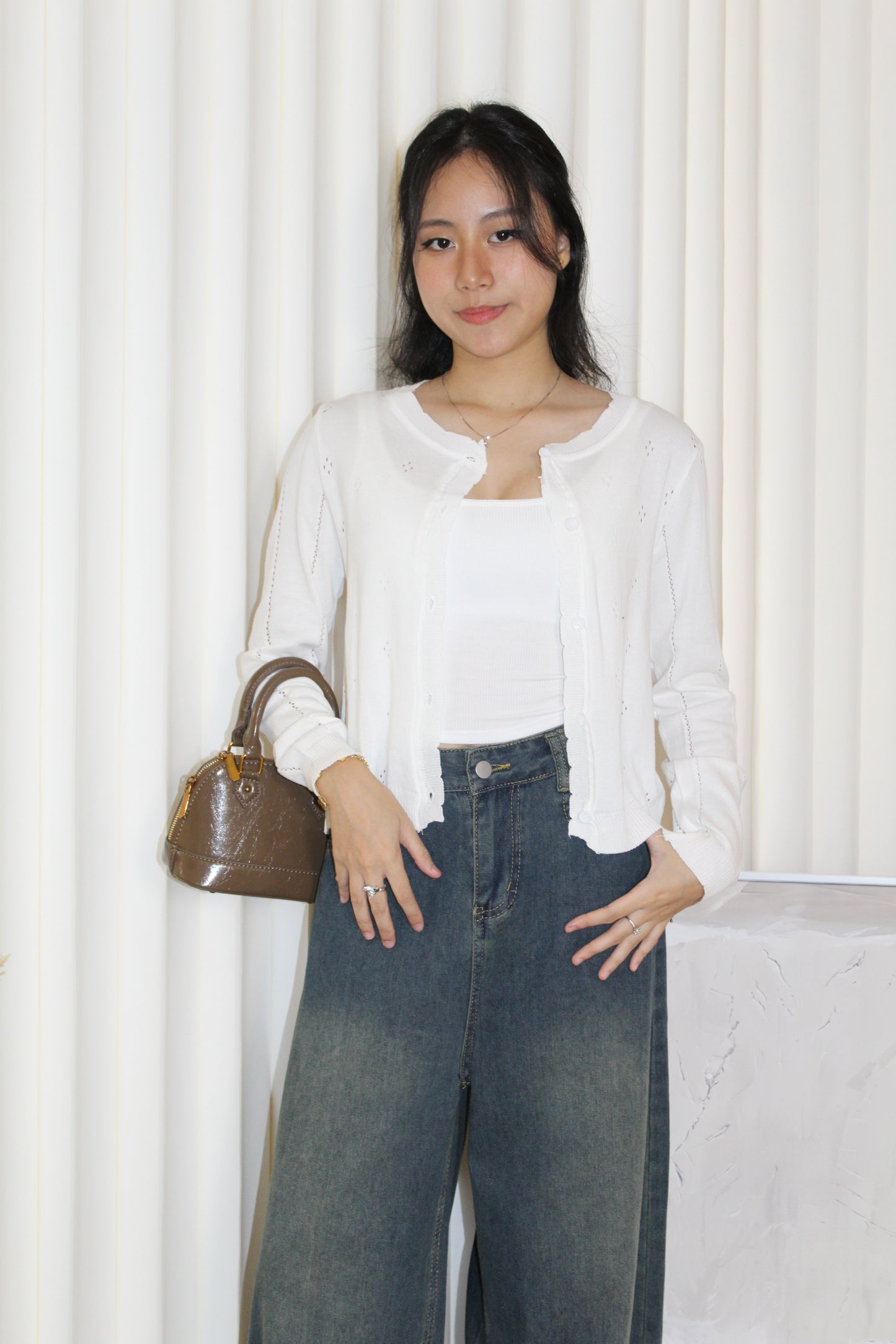 Jadira Knit Cardigan Top (White)