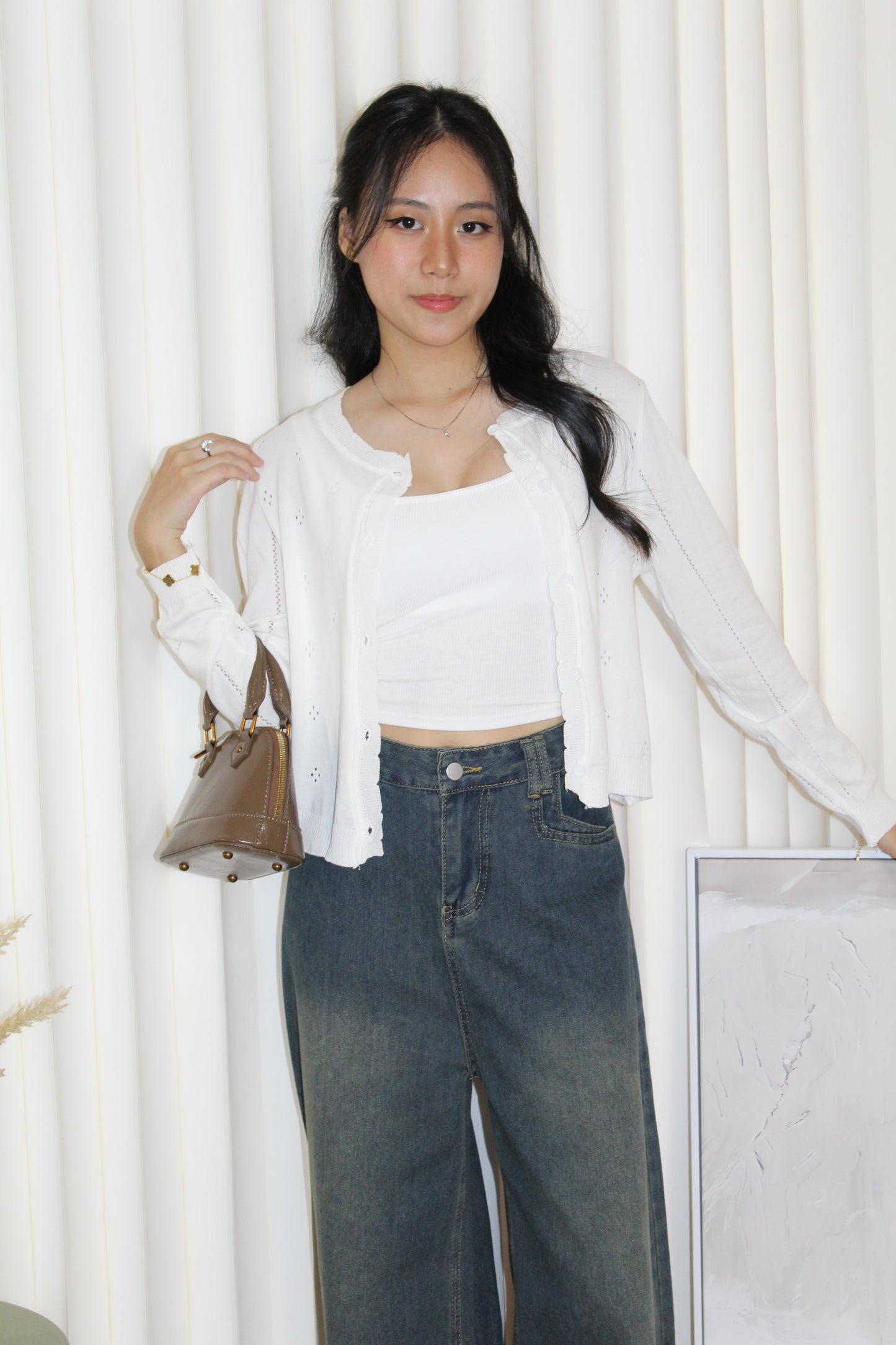 Jadira Knit Cardigan Top (White)