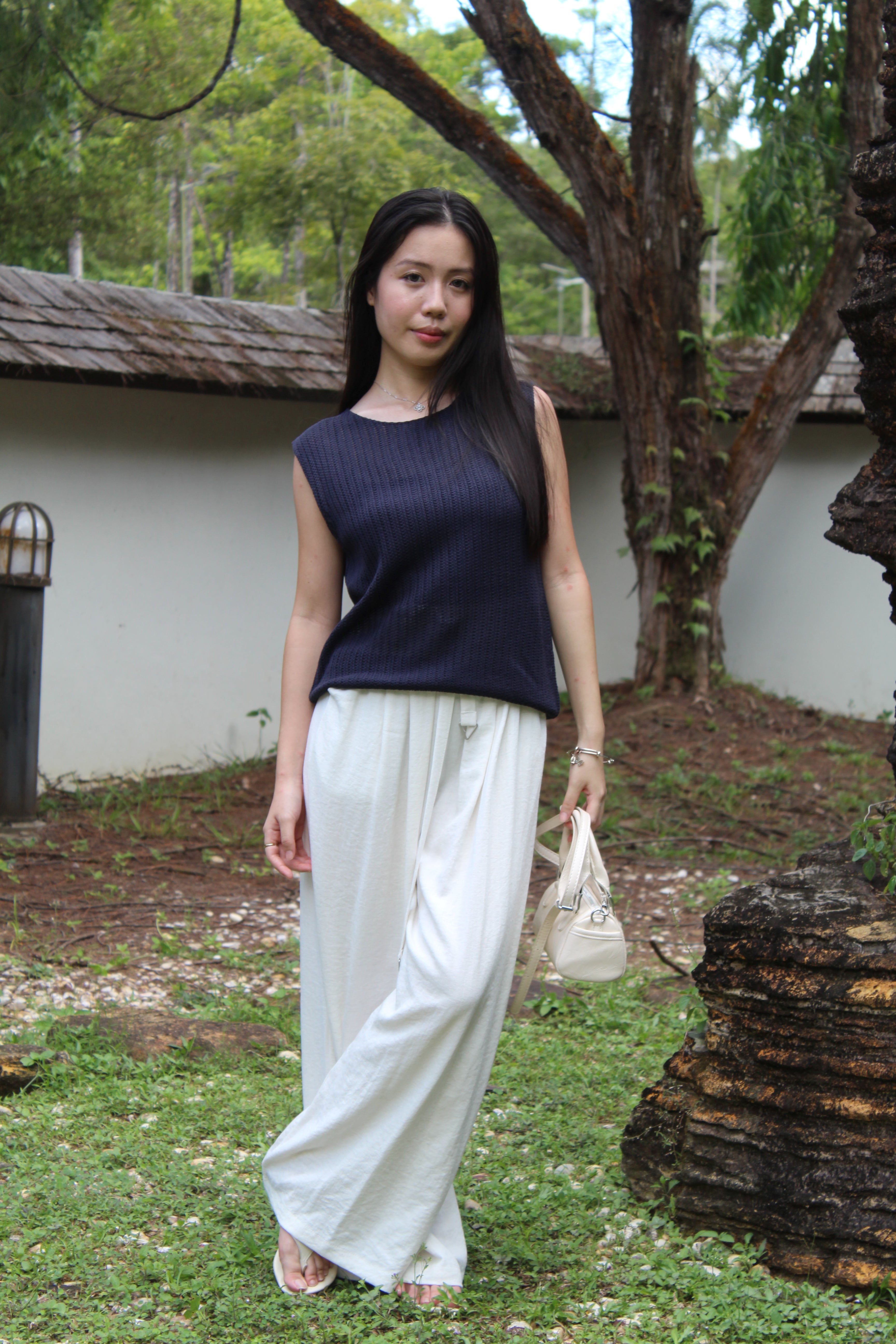 Rachel Rubber Loose Long Pants (Black)