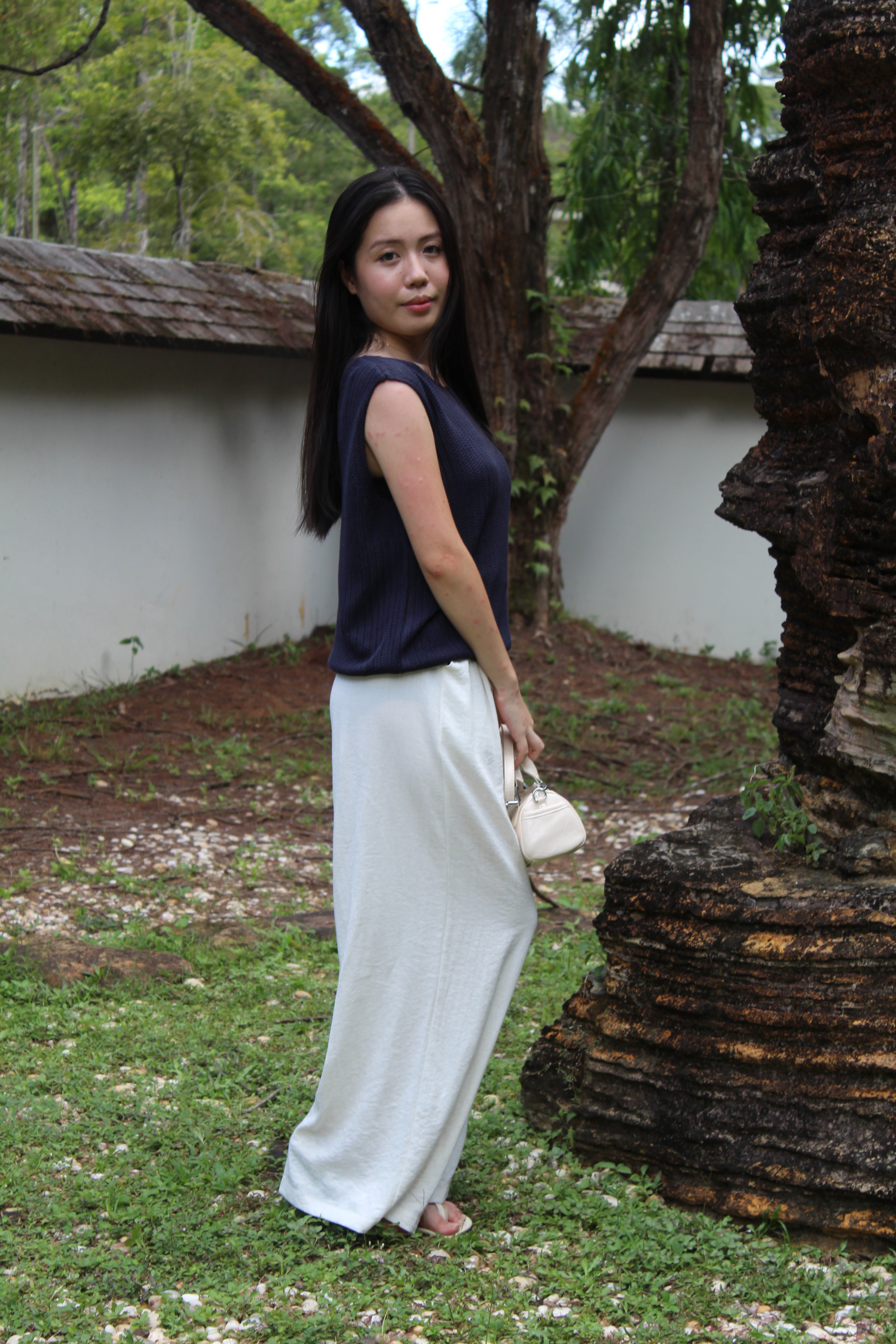 Rachel Rubber Loose Long Pants (White)