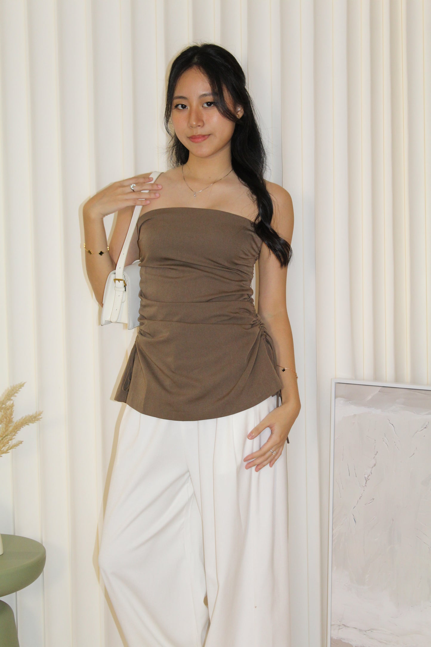 Zeemyn Ruched Tube Top (Brown)