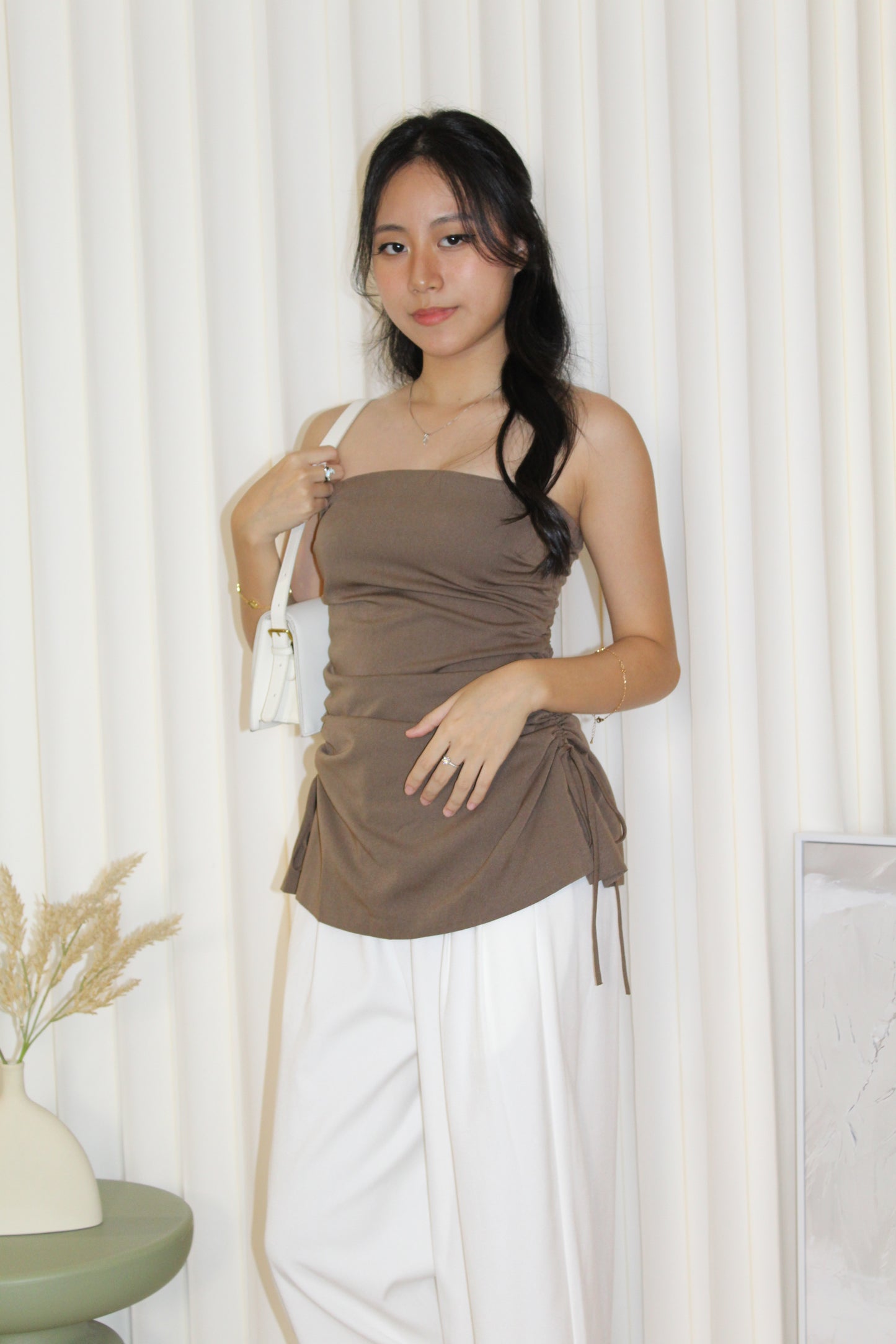 Zeemyn Ruched Tube Top (Brown)