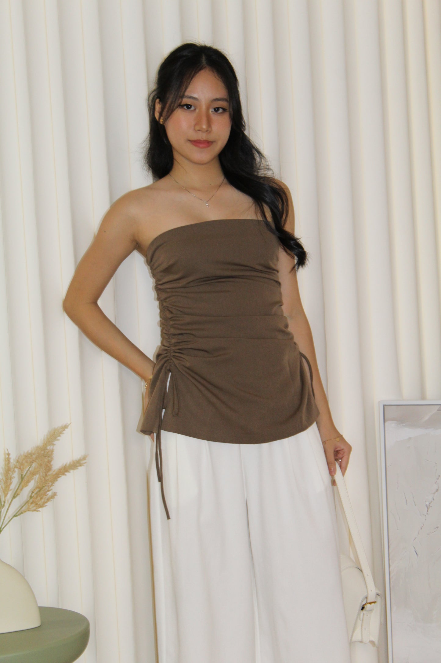 Zeemyn Ruched Tube Top (Brown)