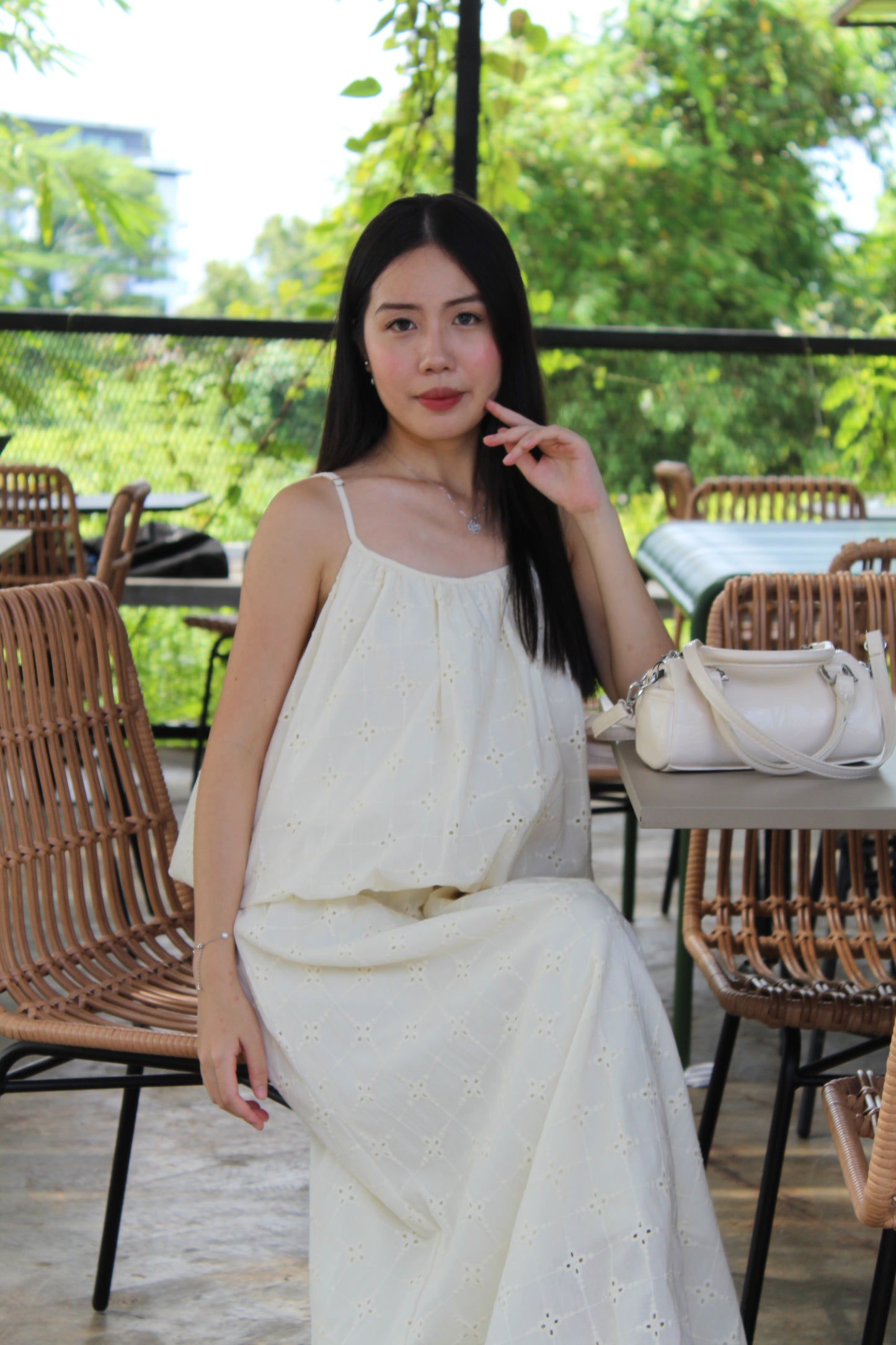 Odette Broderie Two Piece Skirt Set (Cream）
