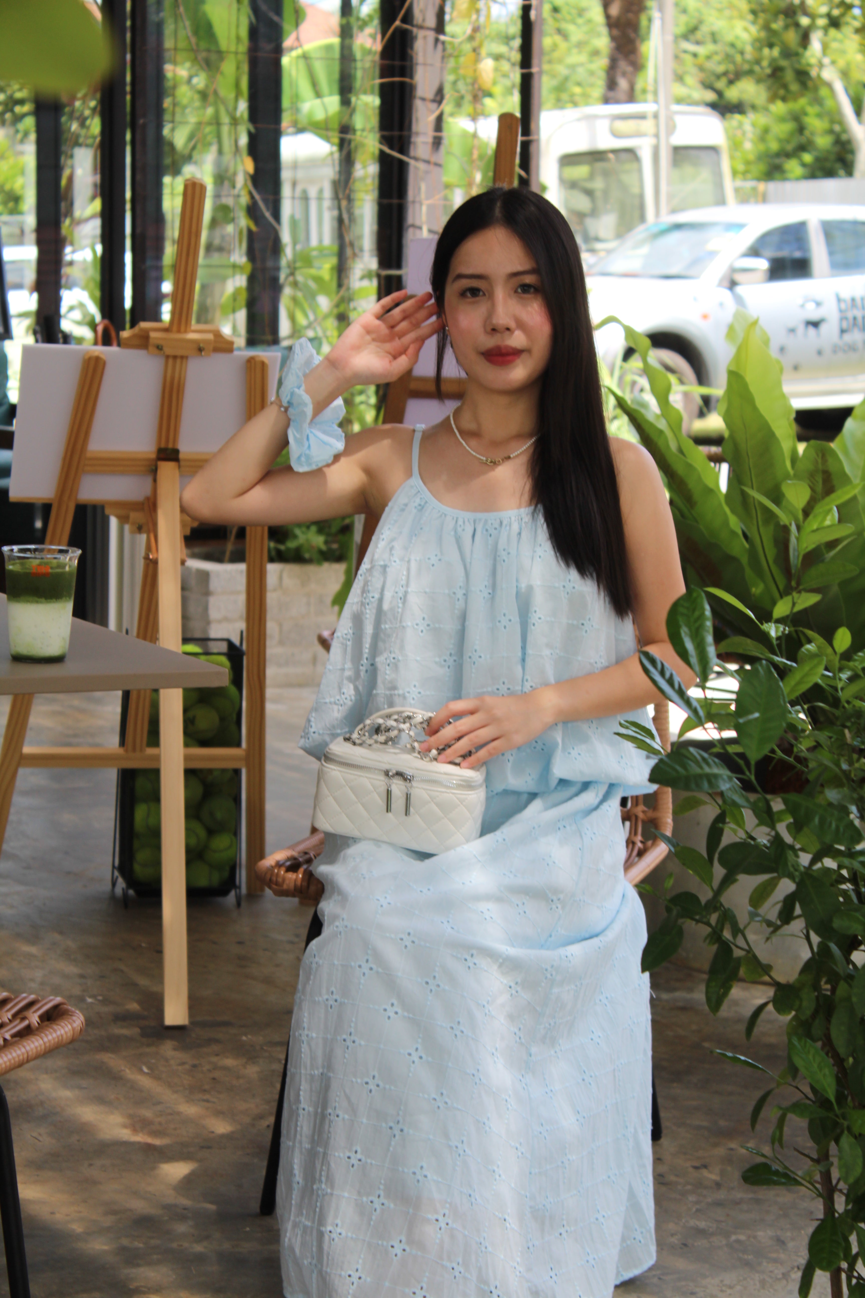 Odette Broderie Two Piece Skirt Set (Blue)
