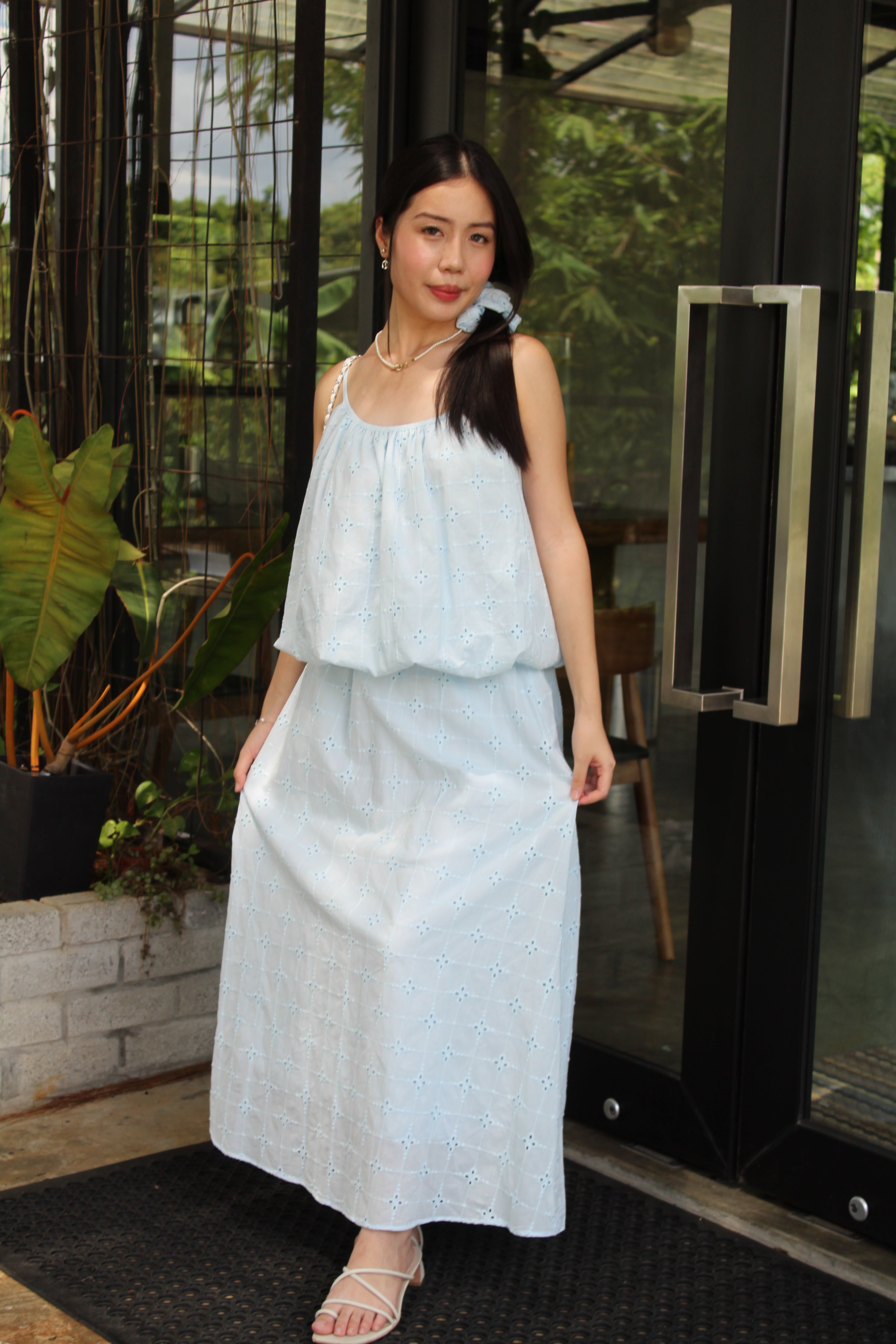 Odette Broderie Two Piece Skirt Set (Blue)