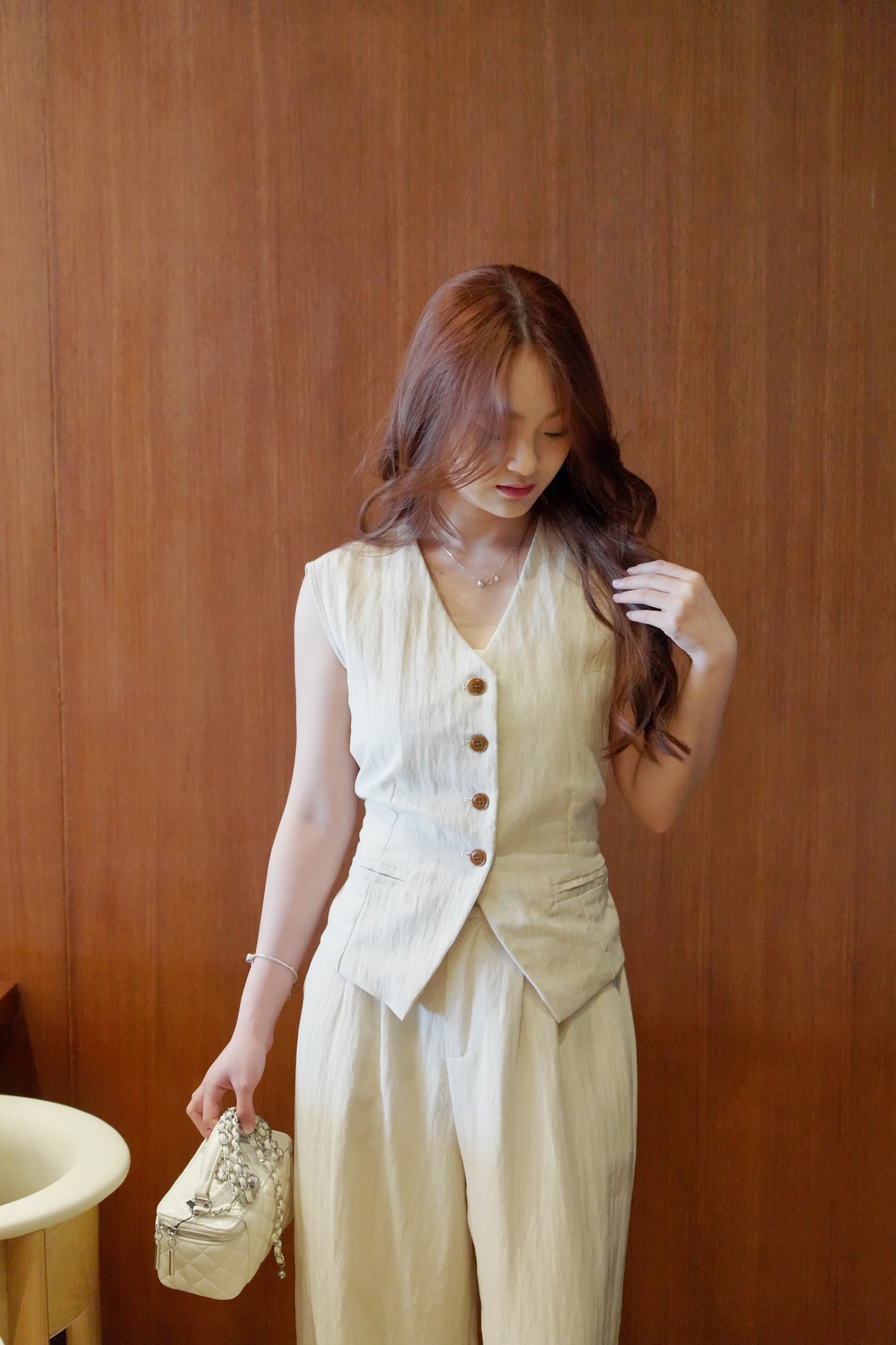 Blake Vest Two Piece Pants Set (Cream)