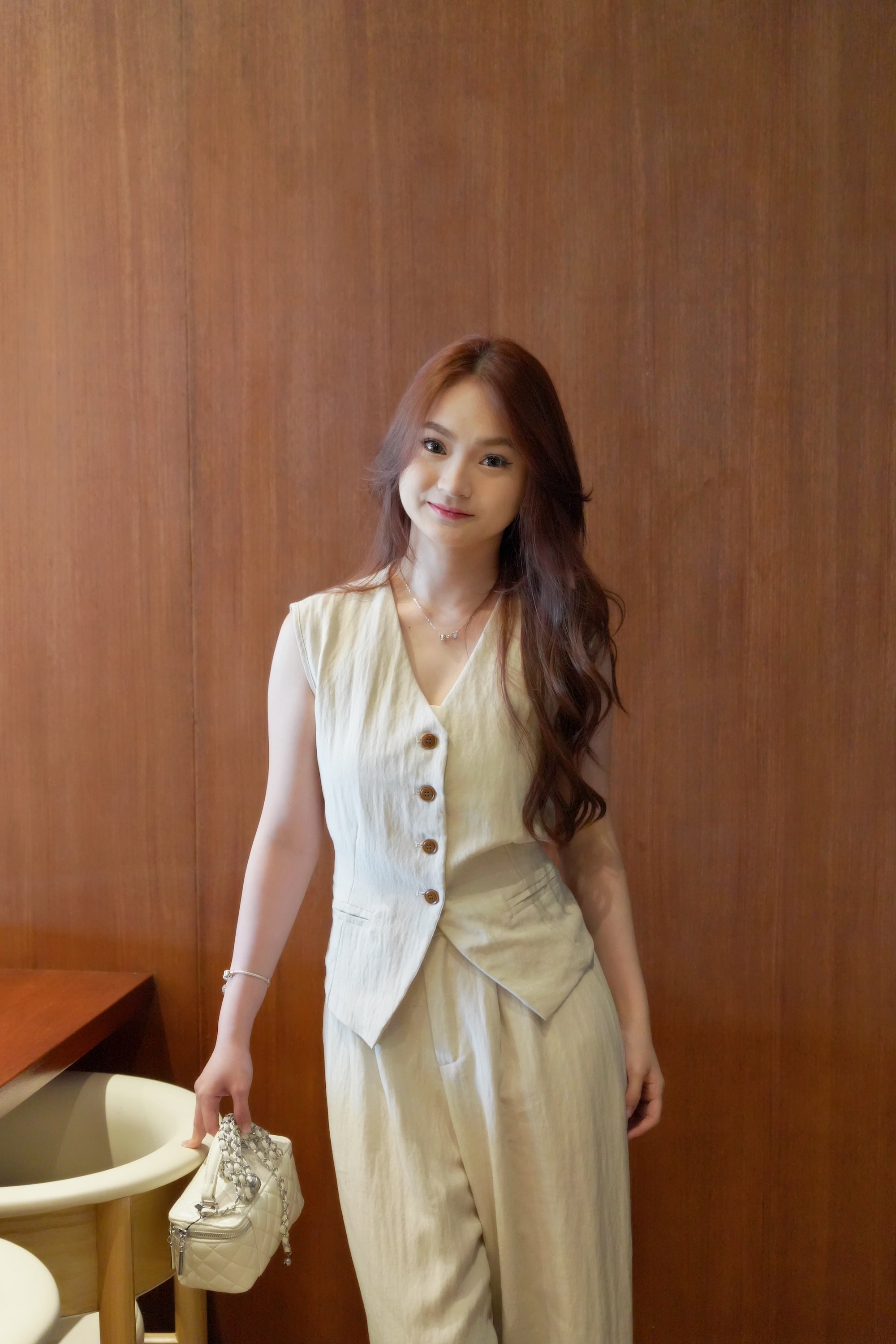 Blake Vest Two Piece Pants Set (Cream)
