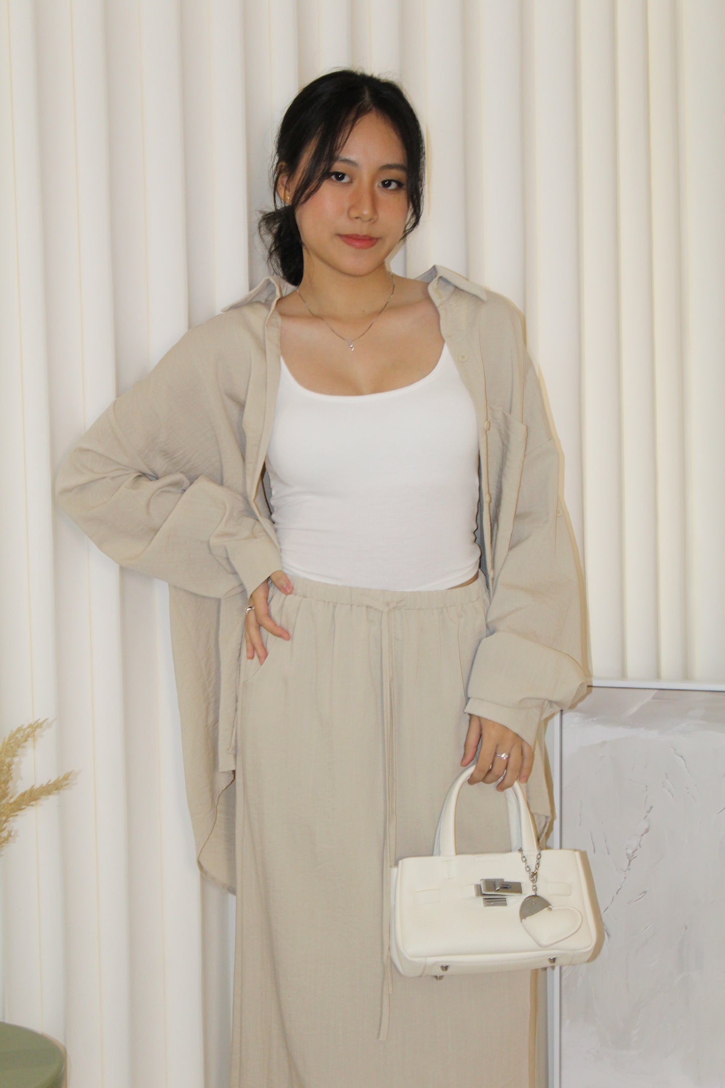 Katie Oversize Button Up Blouse Top (White)