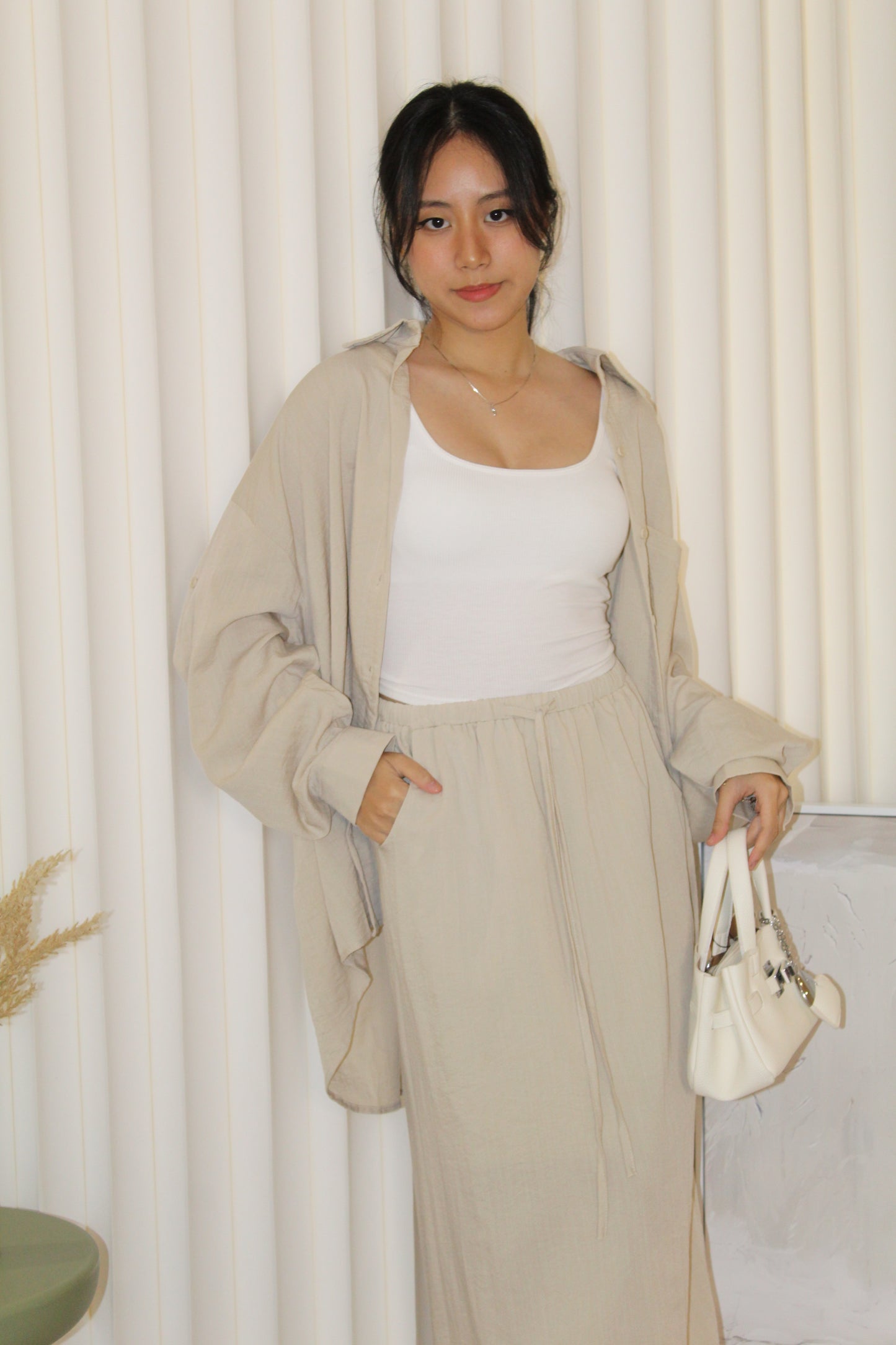 Katie Oversize Button Up Blouse Top (White)