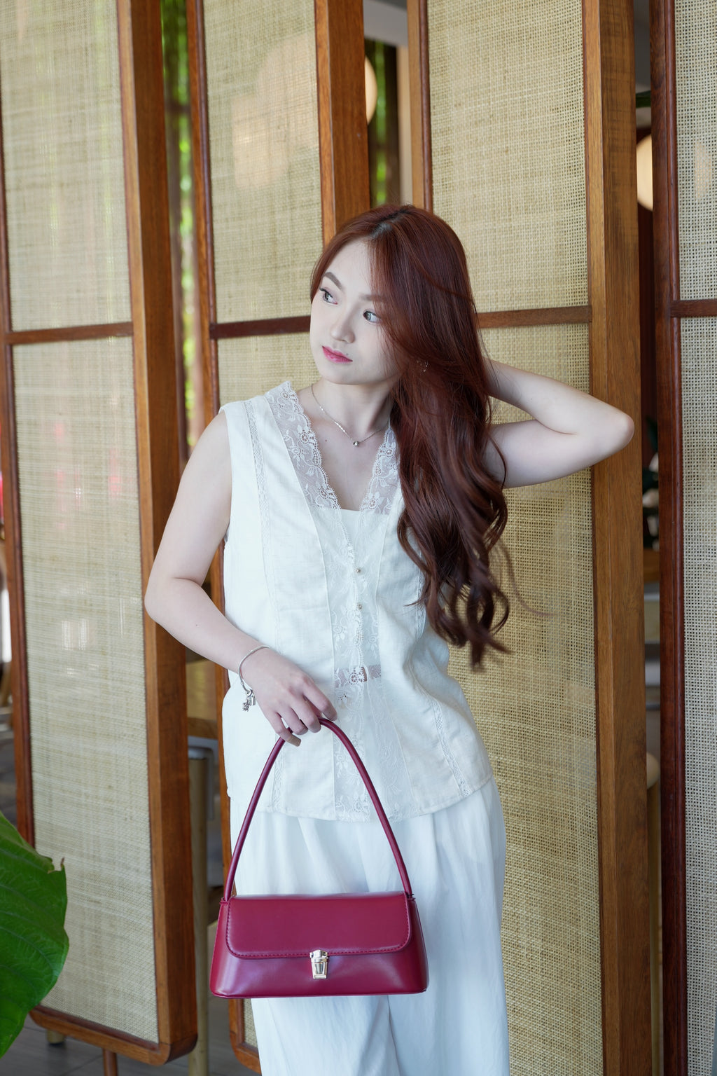 Aurora Linen Lace Vest Top (Brown)