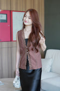 Aurora Linen Lace Vest Top (Brown)