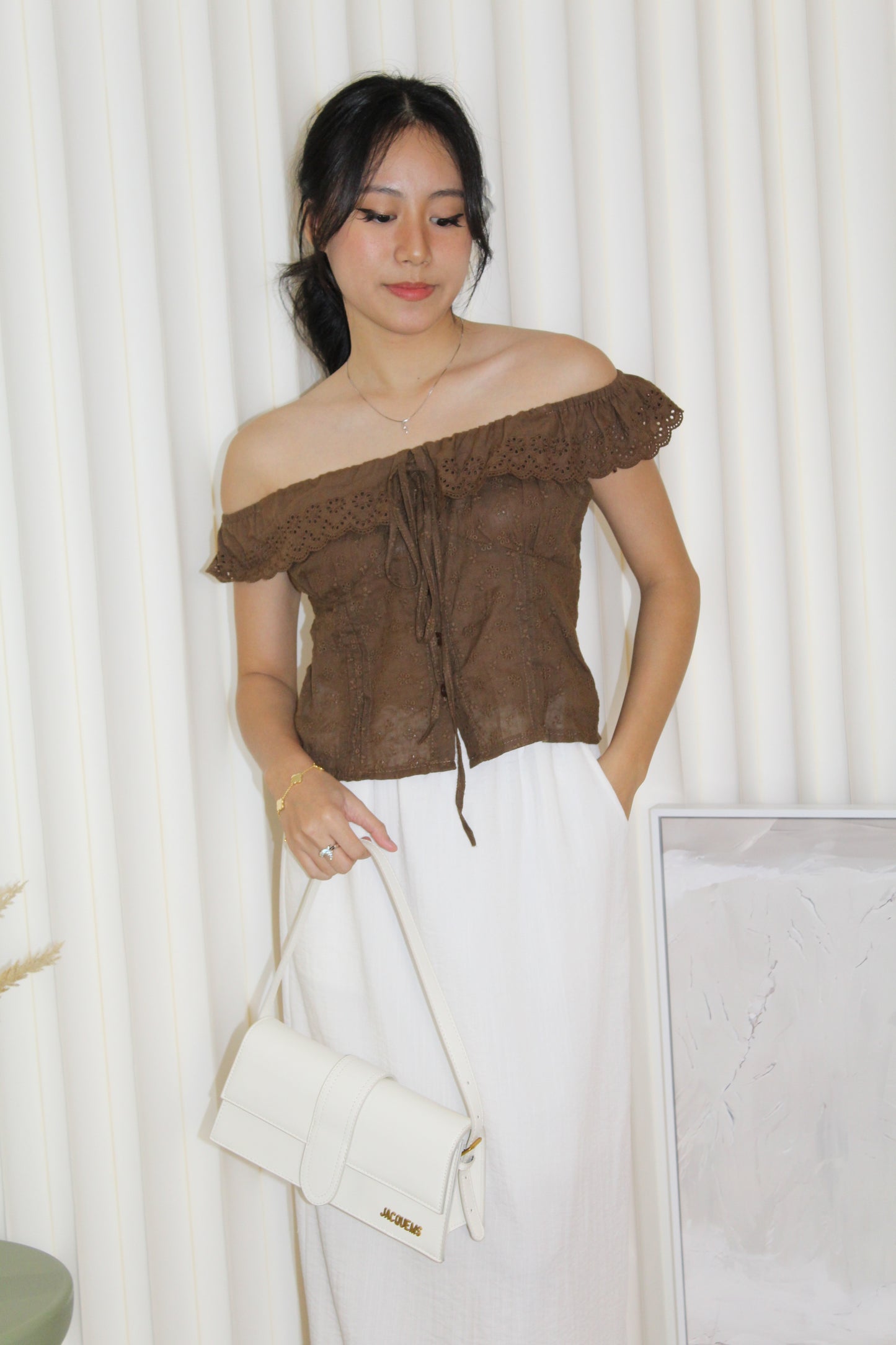 Yoona Eyelet Top (Brown)