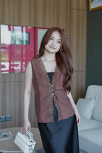 Aurora Linen Lace Vest Top (Brown)