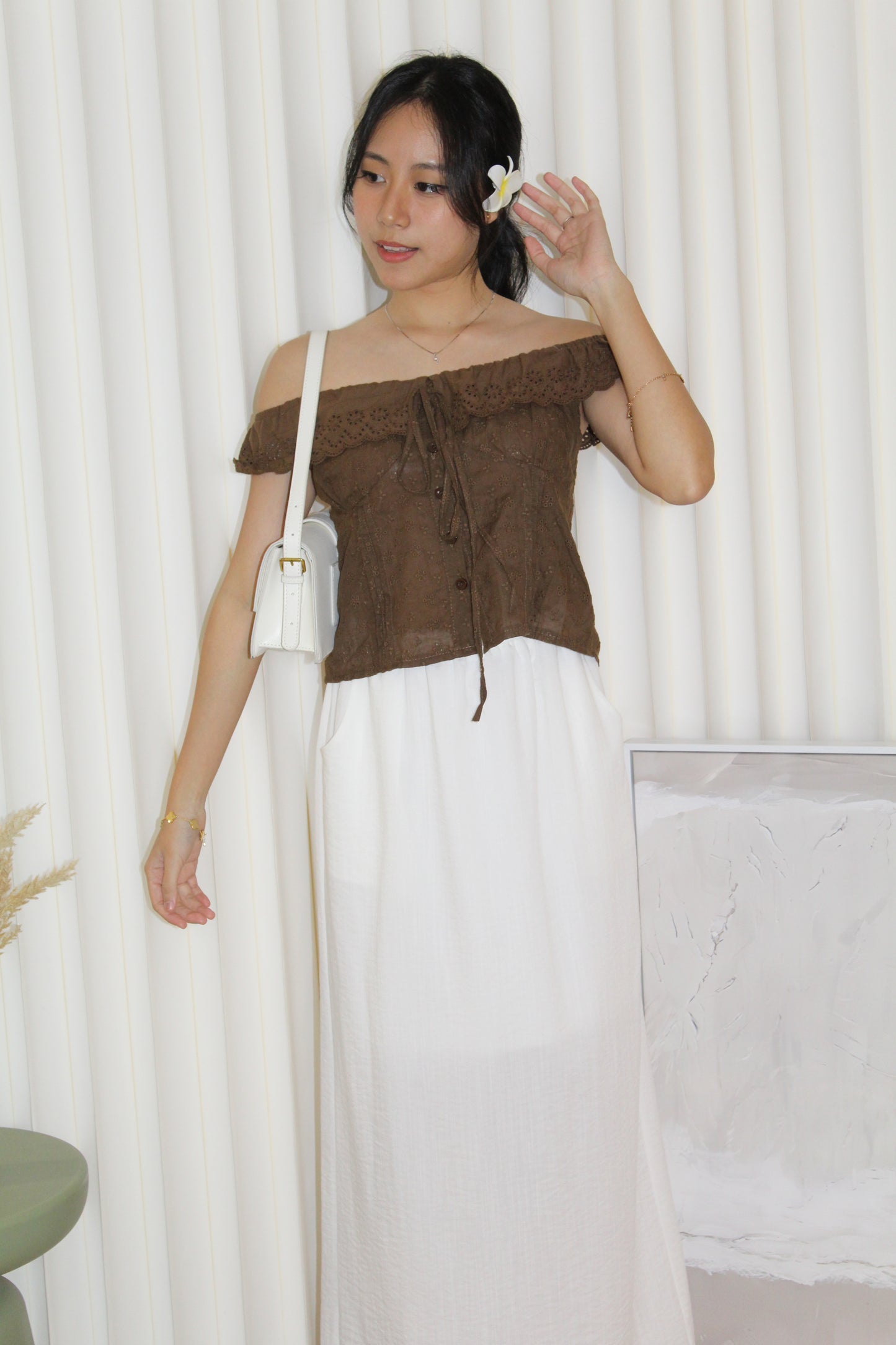 Yoona Eyelet Top (Brown)