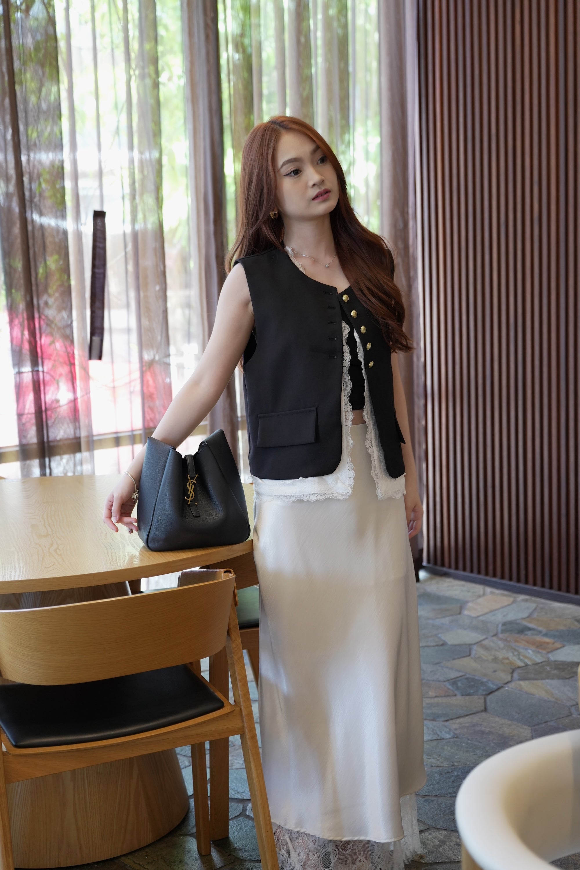 Jayda Lace Satin Maxi Skirt (Black)
