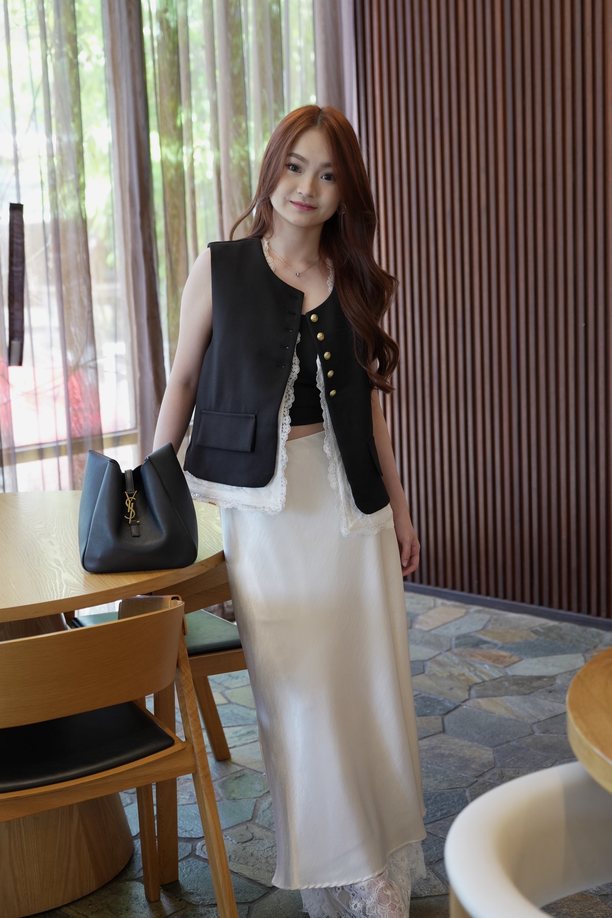 Jayda Lace Satin Maxi Skirt (Black)