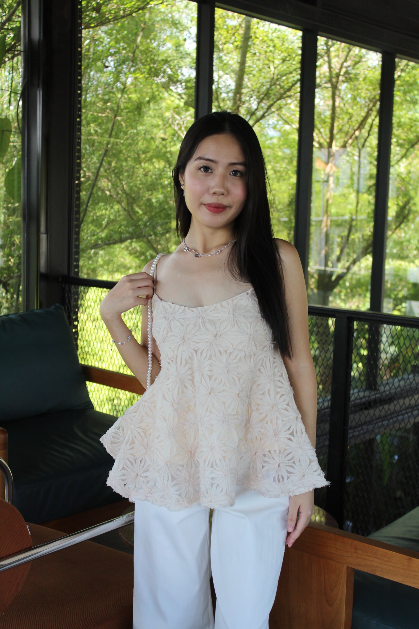 Nova Floral Cami Flare Top (Cream)