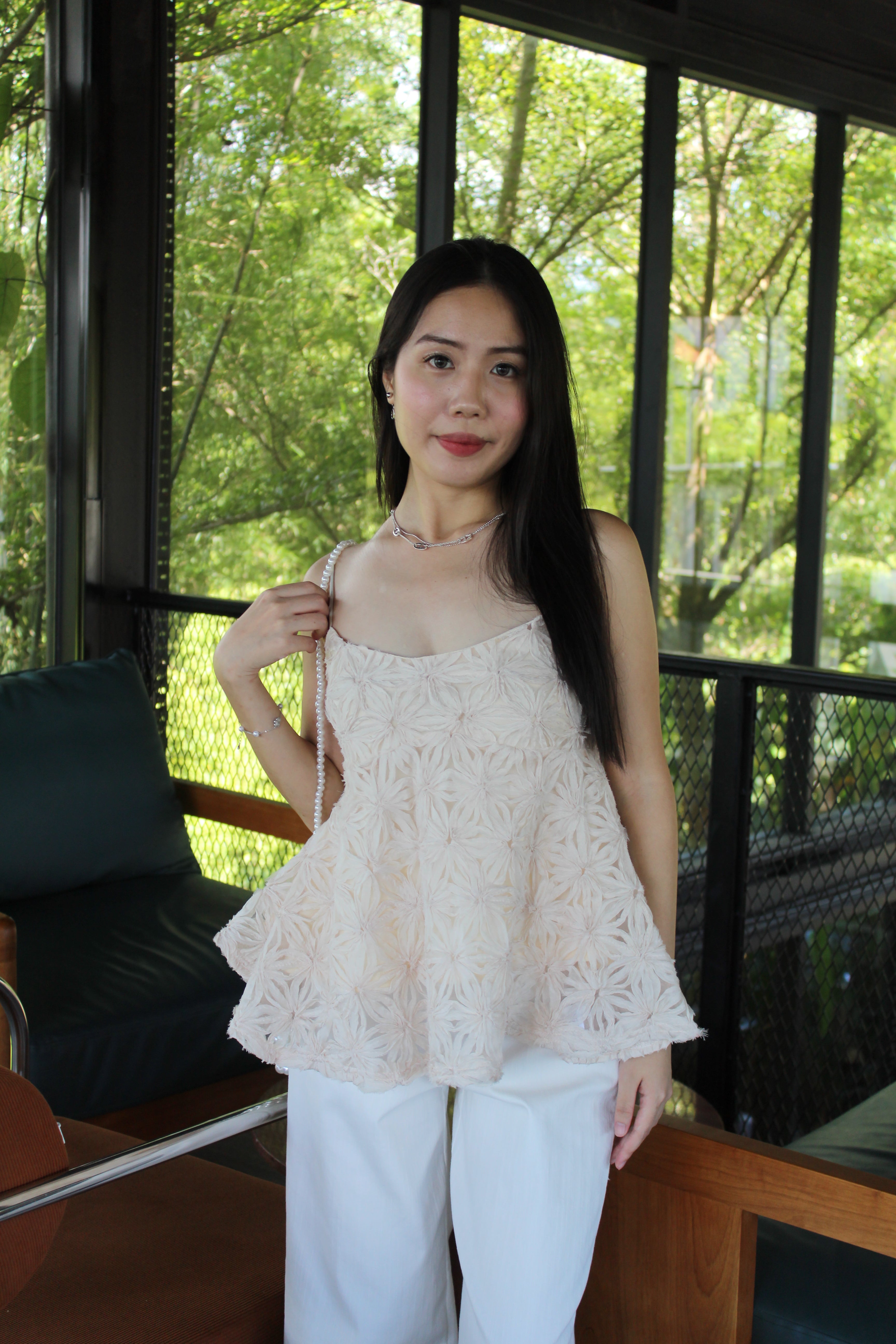 Nova Floral Cami Flare Top (Cream)