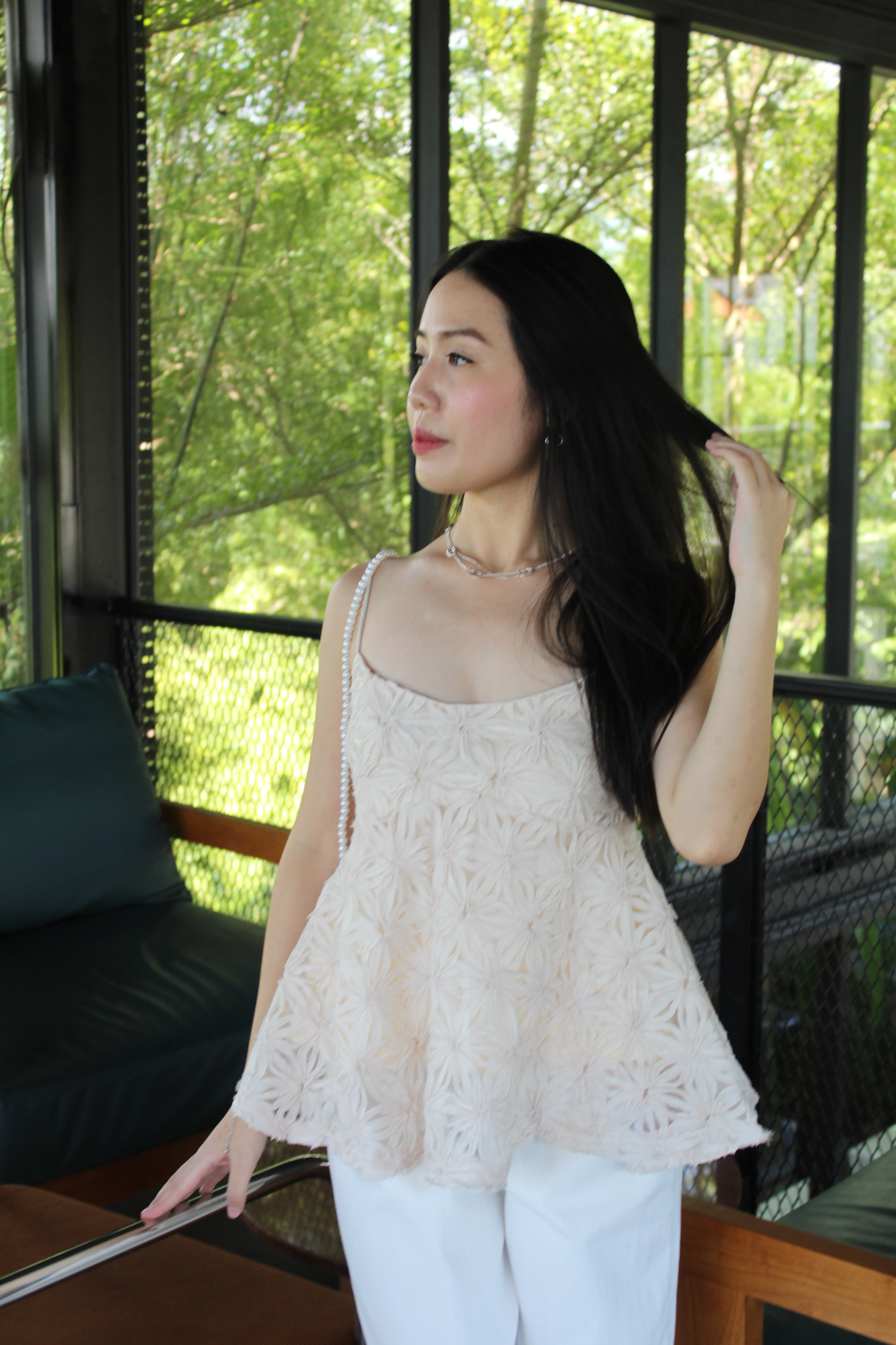 Nova Floral Cami Flare Top (Cream)