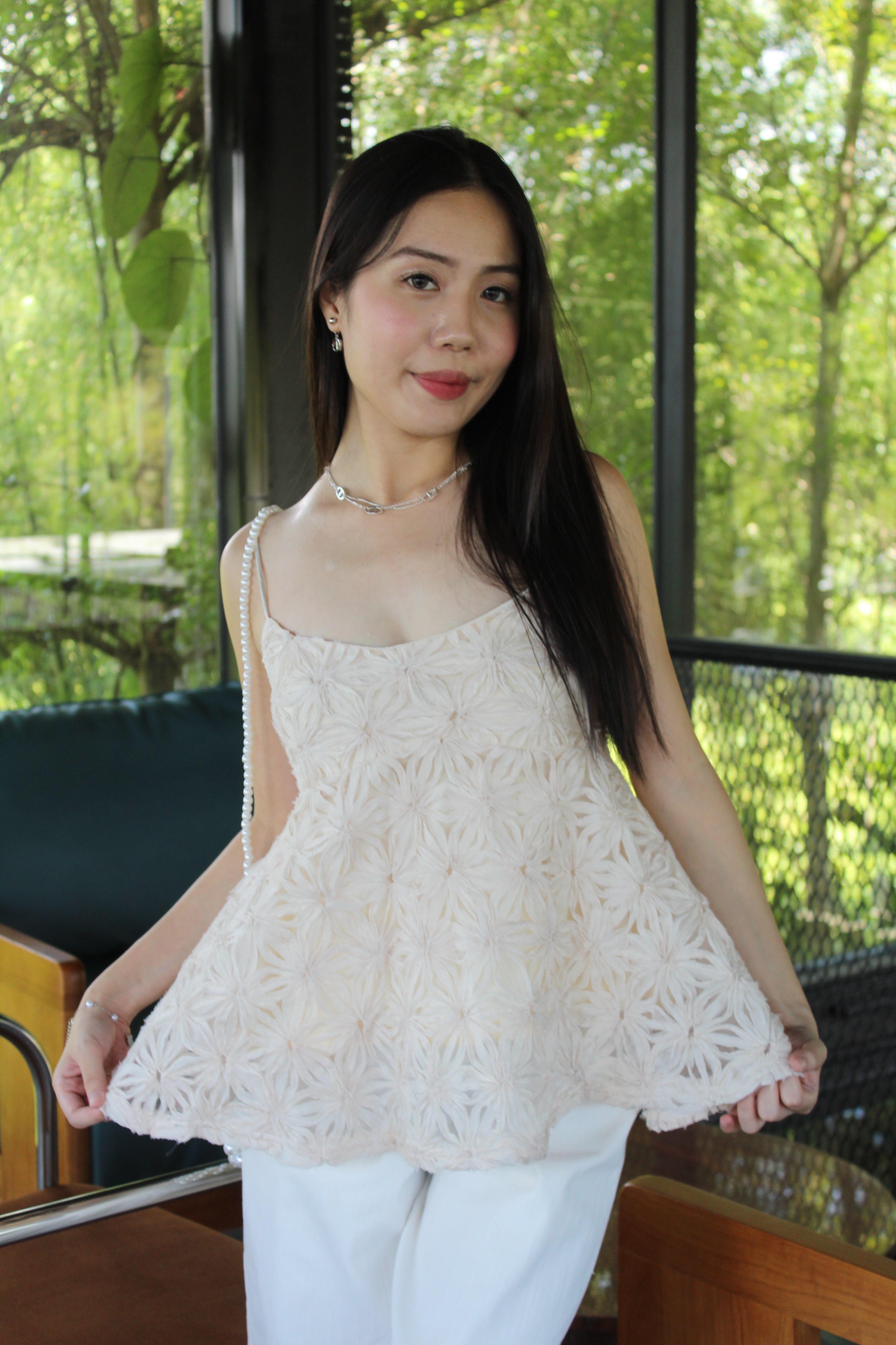 Nova Floral Cami Flare Top (Cream)