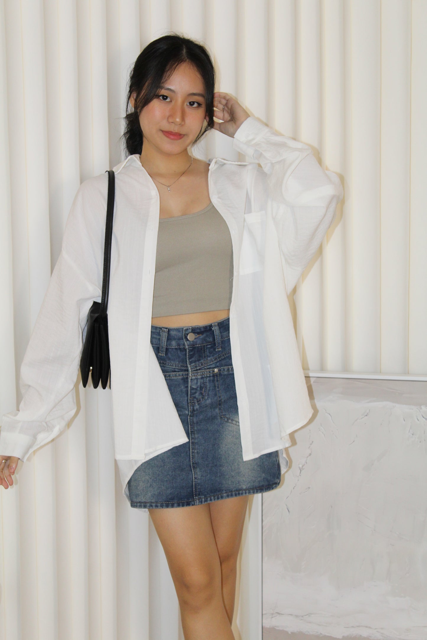 Katie Oversize Button Up Blouse Top (White)