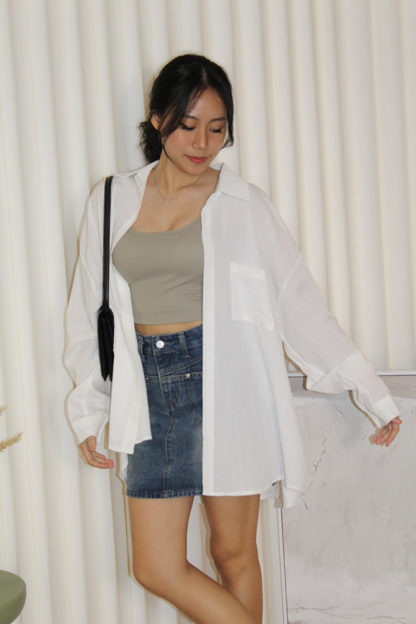 Katie Oversize Button Up Blouse Top (White)