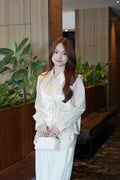 Arianna Satin Long Sleeve Top (Cream)