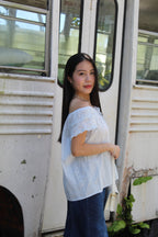 Kaliyah Broderie Ruffle Top (Blue）