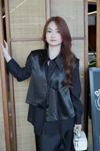 Arianna Satin Long Sleeve Top (Black)