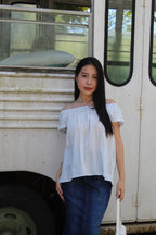 Kaliyah Broderie Ruffle Top (Blue）