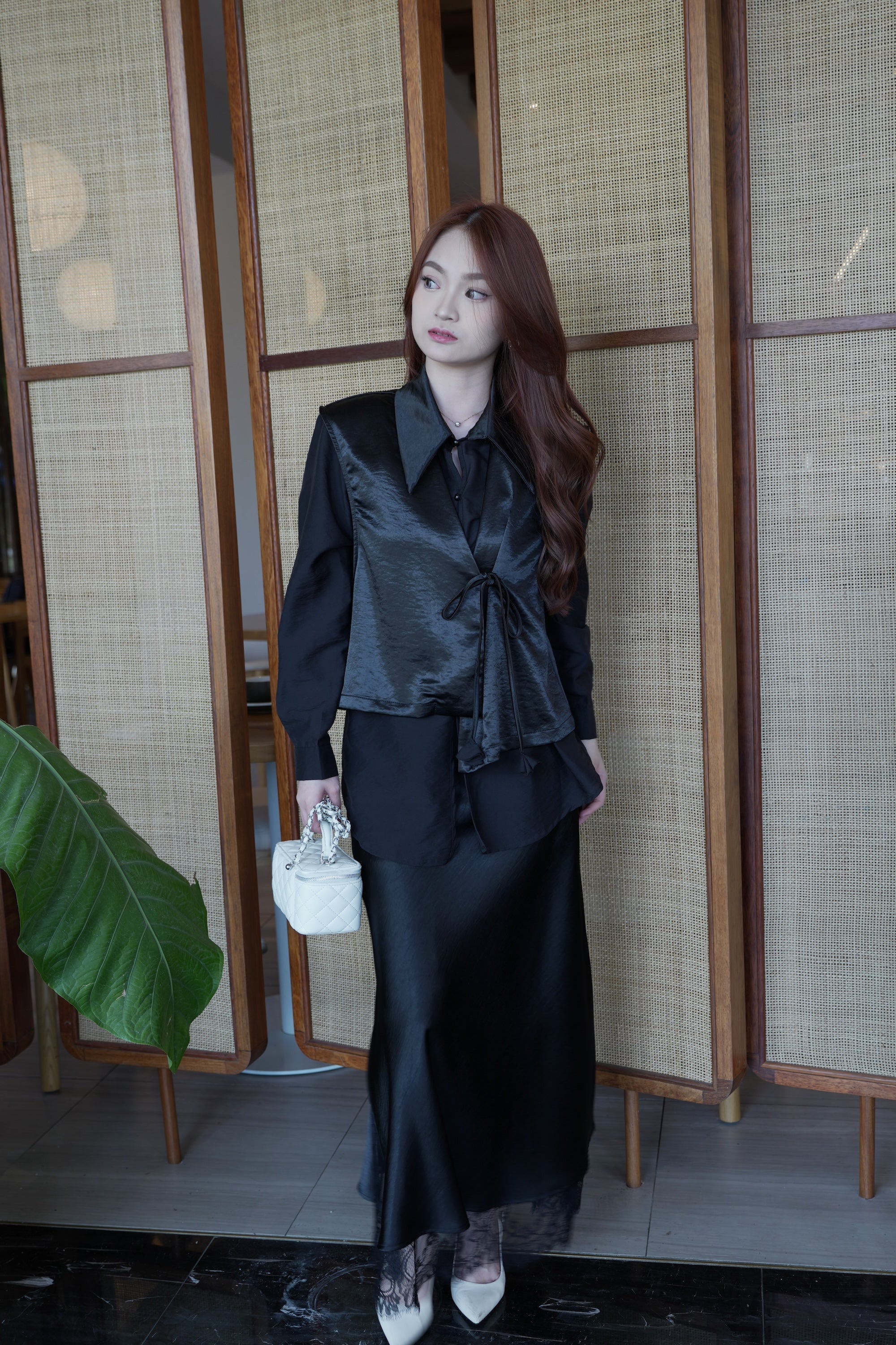 Jayda Lace Satin Maxi Skirt (Black)