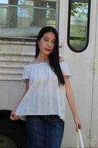 Kaliyah Broderie Ruffle Top (Blue）