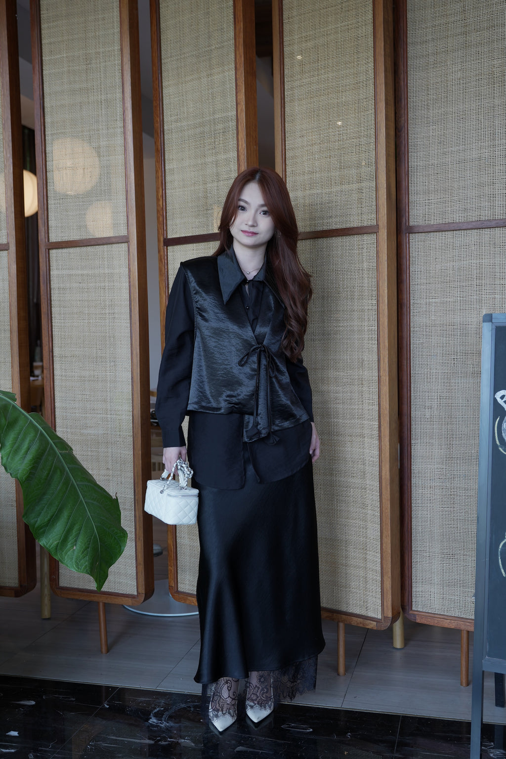 Jayda Lace Satin Maxi Skirt (Black)