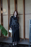 Jayda Lace Satin Maxi Skirt (Black)