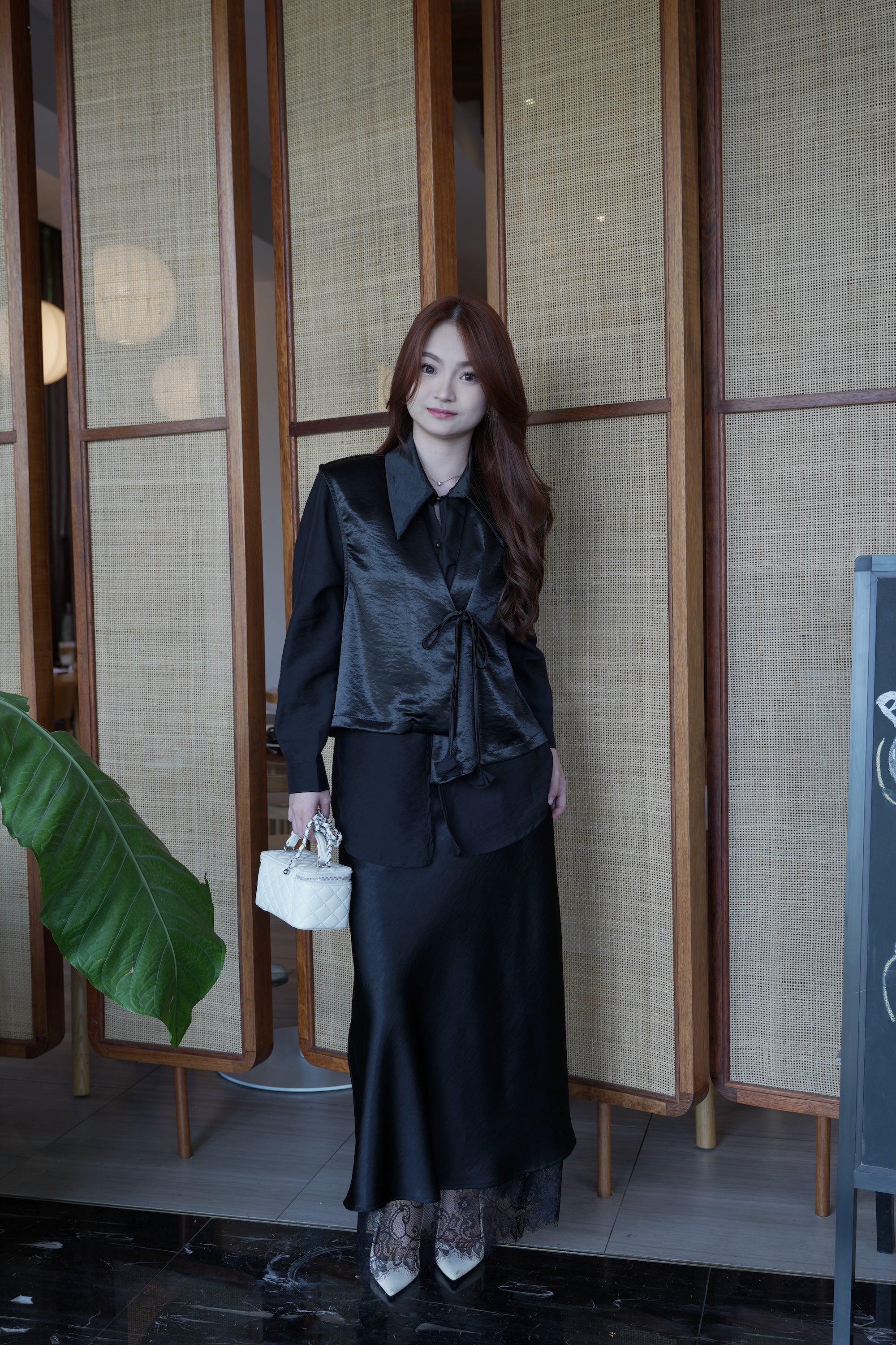 Jayda Lace Satin Maxi Skirt (Black)