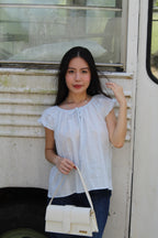 Kaliyah Broderie Ruffle Top (Blue）