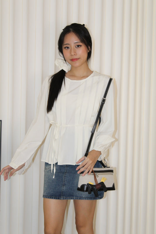 Lennon Flare Long Sleeve Top (Cream)