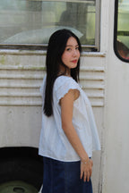 Kaliyah Broderie Ruffle Top (Blue）