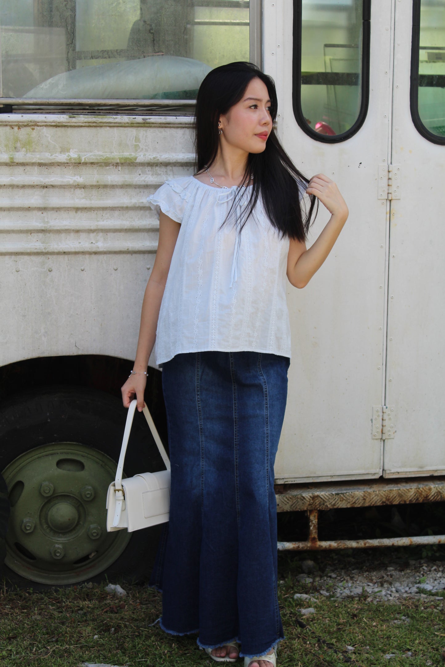 Liberty Denim Fish Tail Maxi Skirt (Blue)