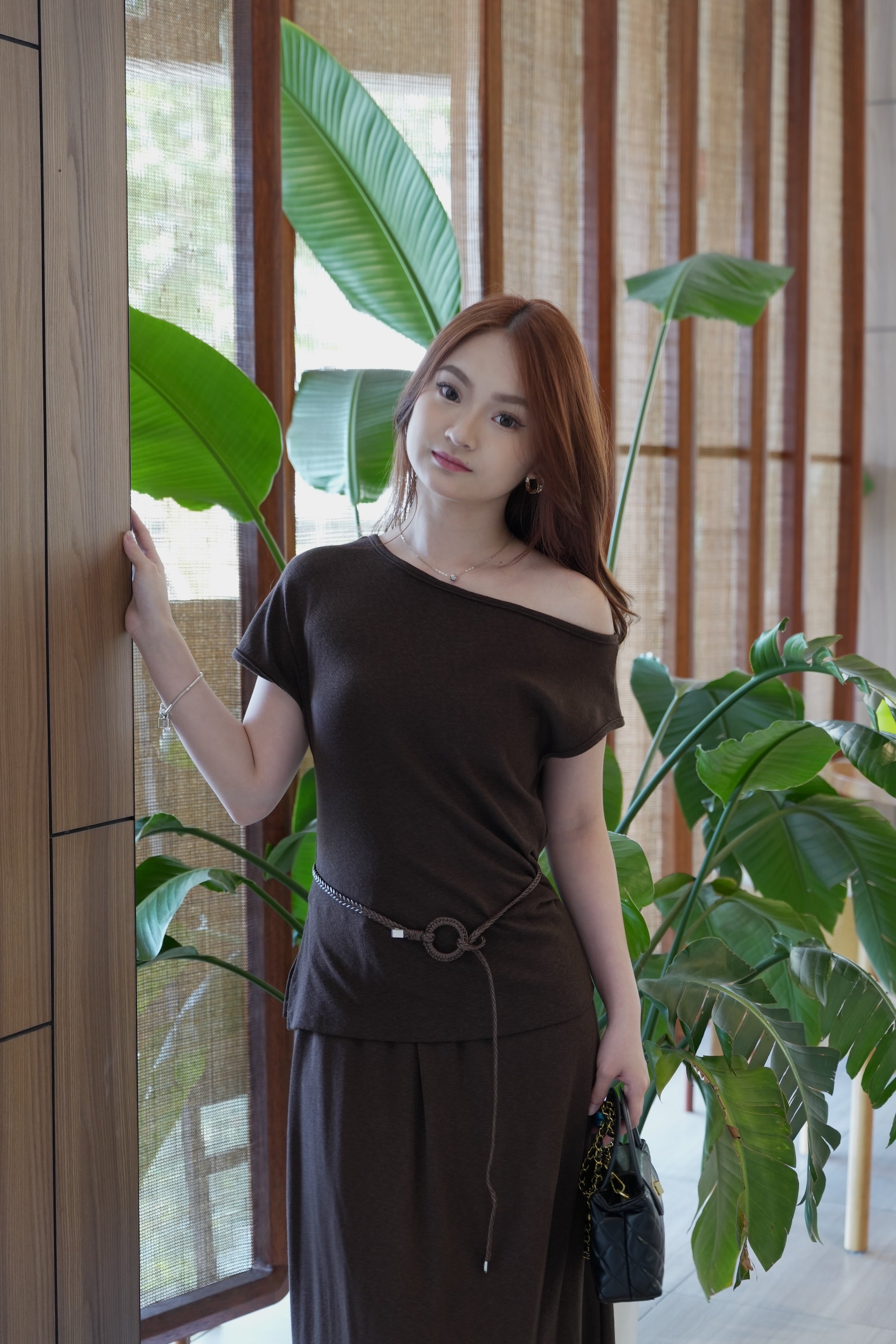 Selena Two Piece Skirt Set (Brown)