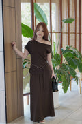 Selena Two Piece Skirt Set (Brown)