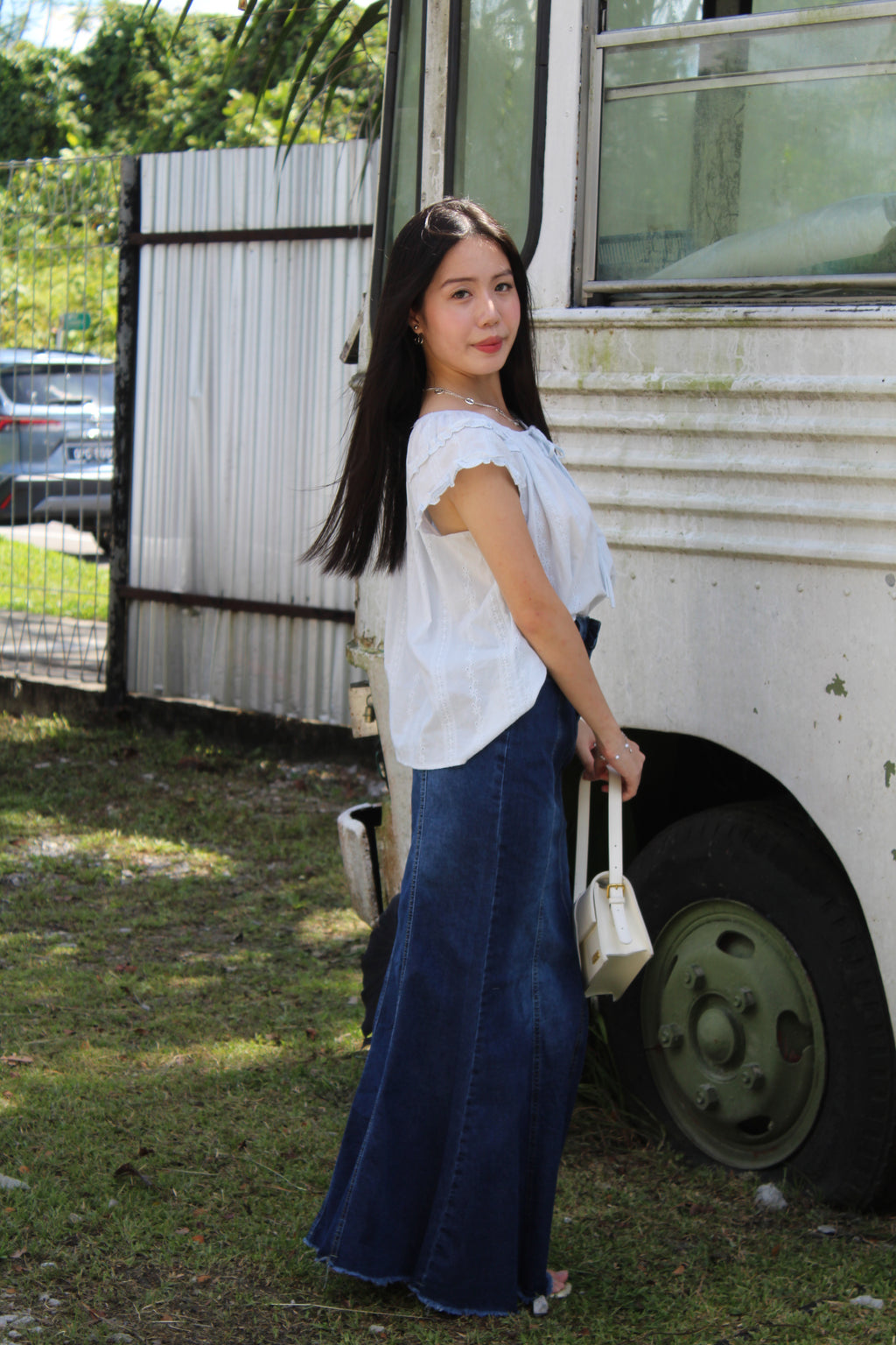 Liberty Denim Fish Tail Maxi Skirt (Blue)