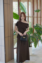 Selena Two Piece Skirt Set (Brown)