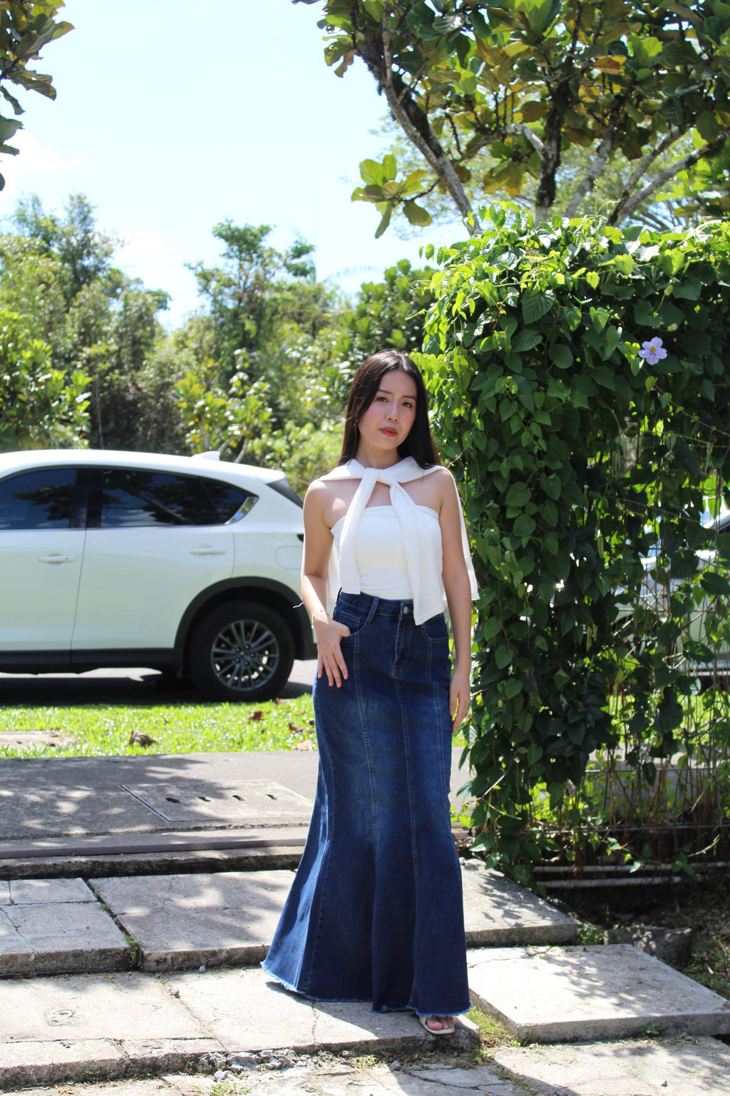 Liberty Denim Fish Tail Maxi Skirt (Blue)