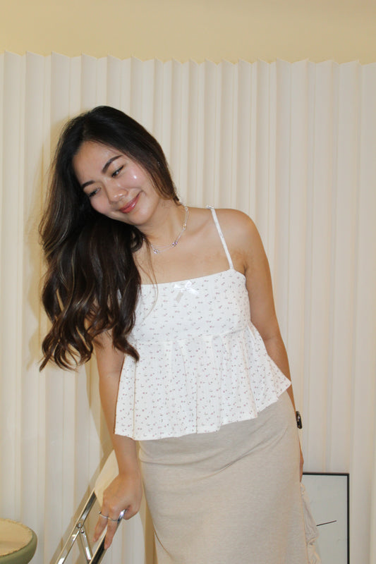 Louisa Floral Flare Top (White)