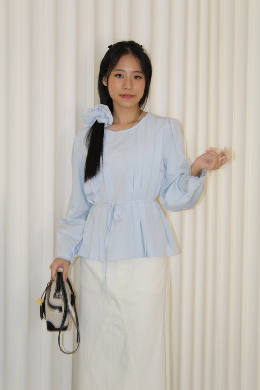 Lennon Flare Long Sleeve Top (Blue)