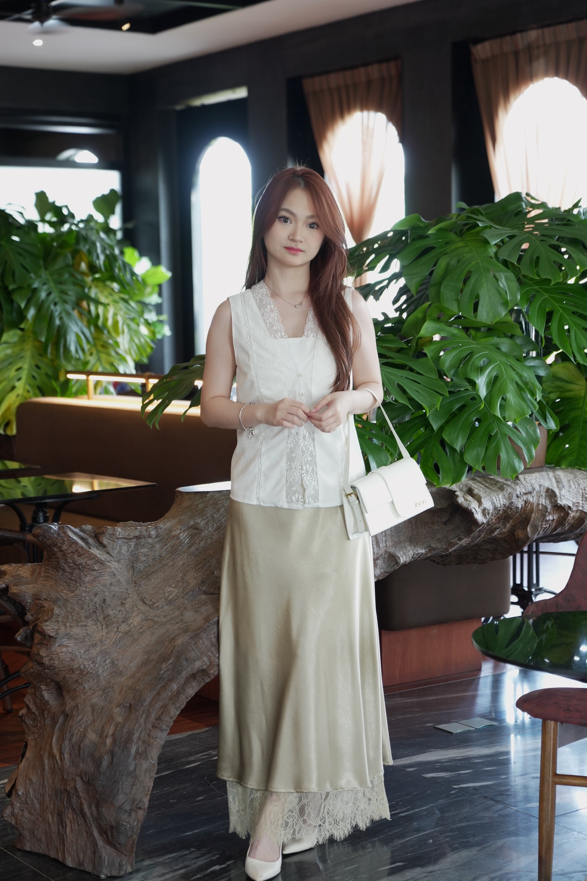 Jayda Lace Satin Maxi Skirt (Black)