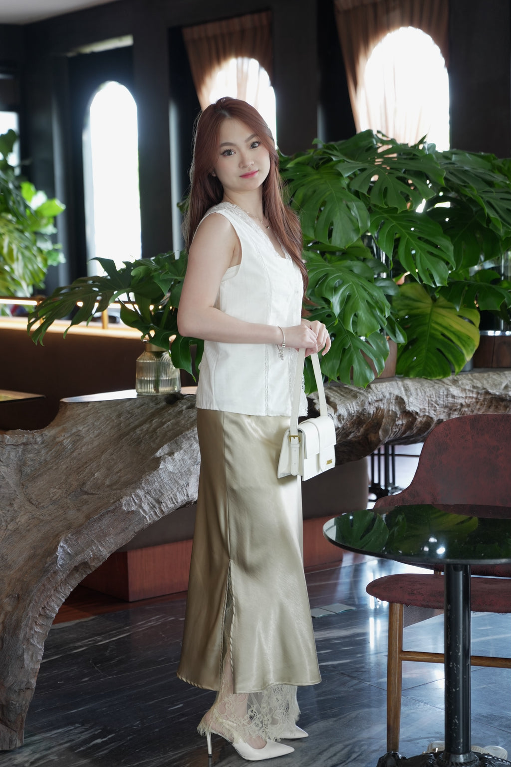 Jayda Lace Satin Maxi Skirt (Black)