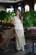 Jayda Lace Satin Maxi Skirt (Khaki)